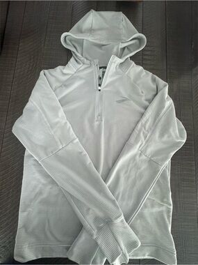 Brooks White Womens Half-Zip Performance Hoodie